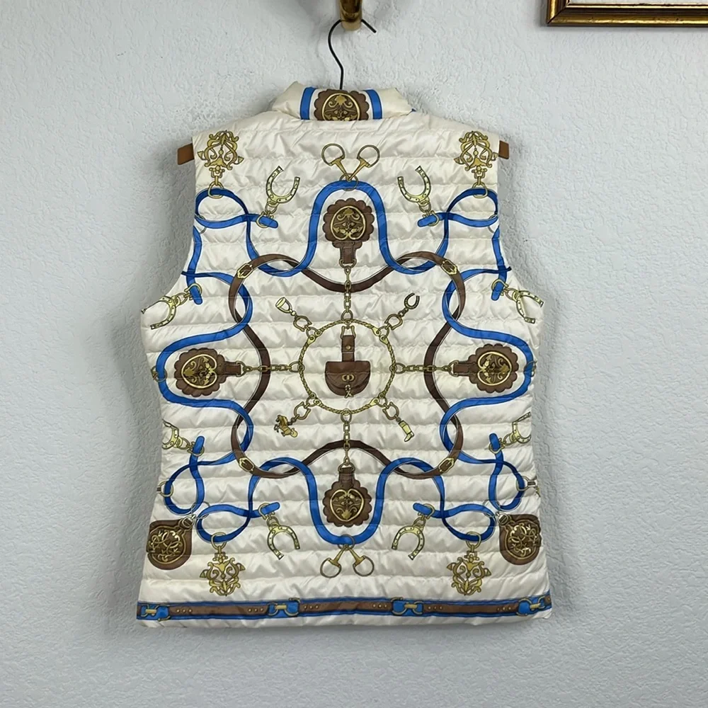 J.Mclaughlin Quilted Equestrian Reversible Horsebit Puffer Vest Pockets - Picture 7 of 10
